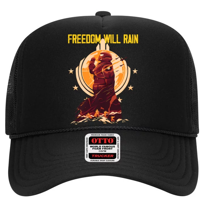 Freedom Will Rain Hell Of Diver Helldiving Lovers High Crown Mesh Trucker Hat