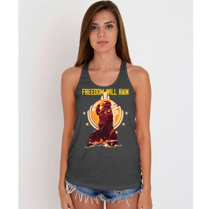 Freedom Will Rain Hell Of Diver Helldiving Lovers Women's Knotted Racerback Tank