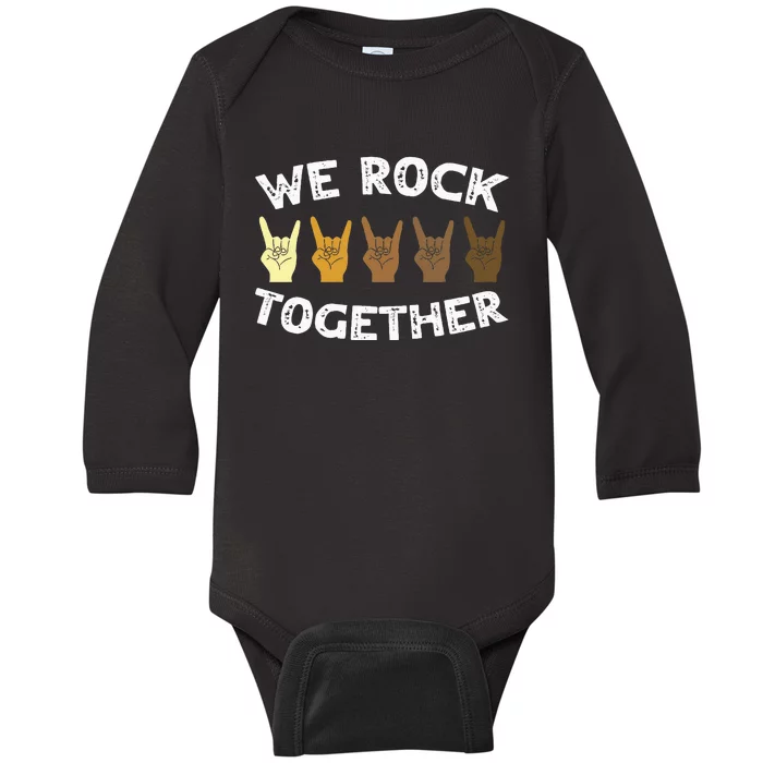 Funny We Rock Together Rocker Skeleton Hand Baby Long Sleeve Bodysuit