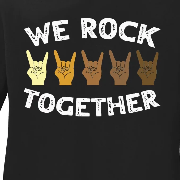 Funny We Rock Together Rocker Skeleton Hand Ladies Long Sleeve Shirt