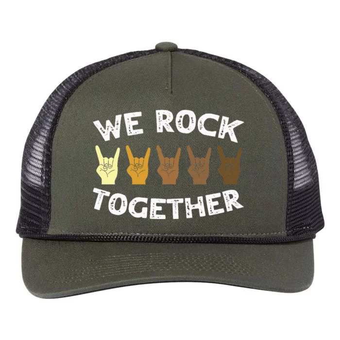 Funny We Rock Together Rocker Skeleton Hand Retro Rope Trucker Hat Cap