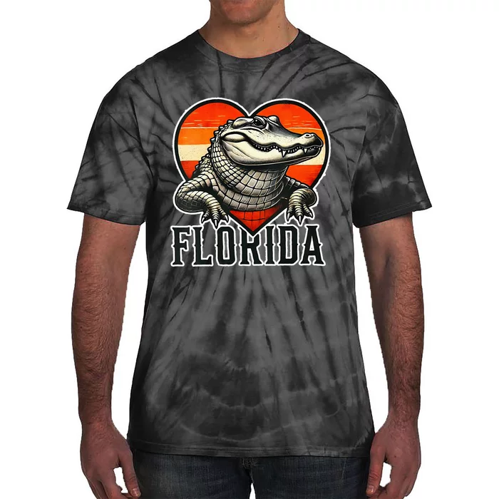 Florida Women Retro Florida Gator Heart Tie-Dye T-Shirt