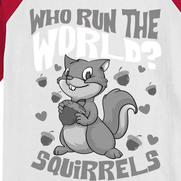 Funny Who Run The World? Squirrel Gift For Chipmunks Lovers Gift Kids Colorblock Raglan Jersey