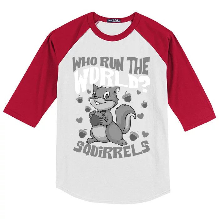 Funny Who Run The World? Squirrel Gift For Chipmunks Lovers Gift Kids Colorblock Raglan Jersey