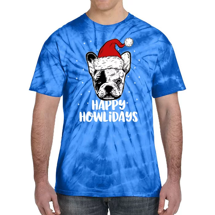 Frenchie Wearing Santa Hat Christmas Happy Howlidays Gift Tie-Dye T-Shirt