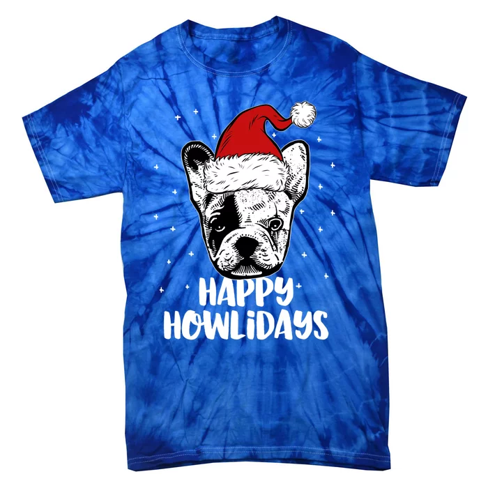 Frenchie Wearing Santa Hat Christmas Happy Howlidays Gift Tie-Dye T-Shirt