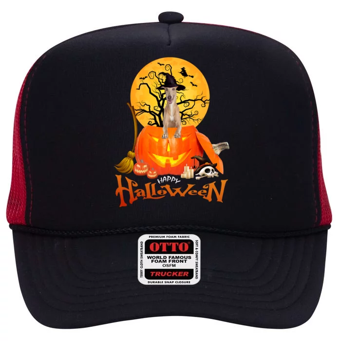 Funny Whippet Spooky Halloween High Crown Mesh Trucker Hat