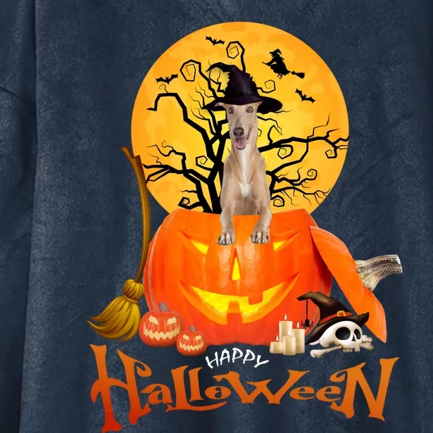 Funny Whippet Spooky Halloween Hooded Wearable Blanket