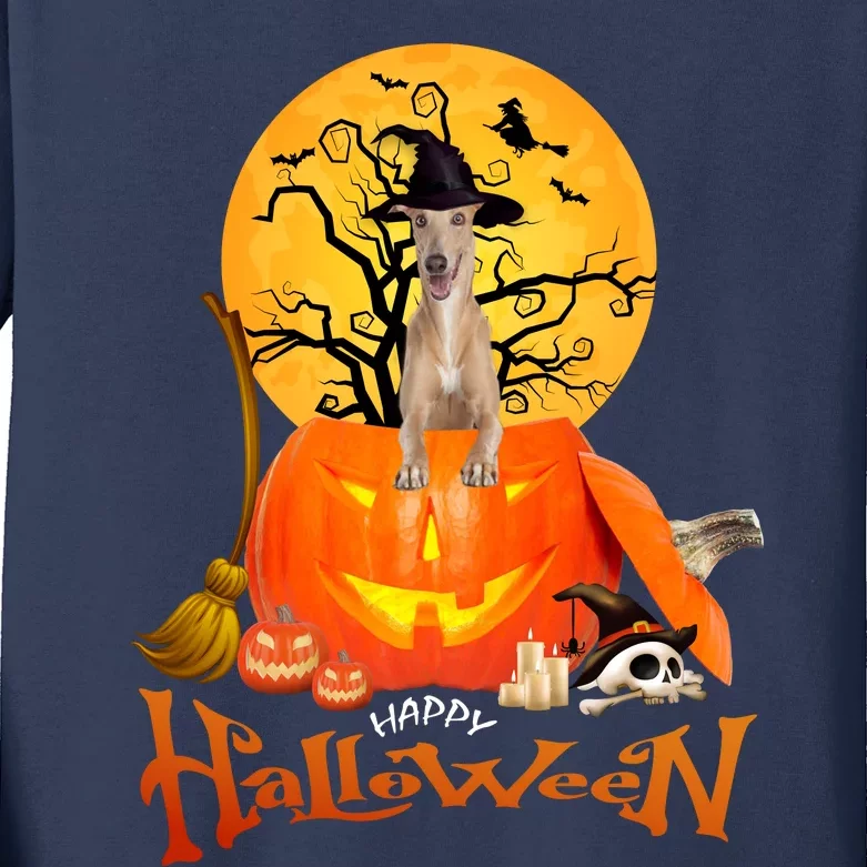 Funny Whippet Spooky Halloween Kids Long Sleeve Shirt