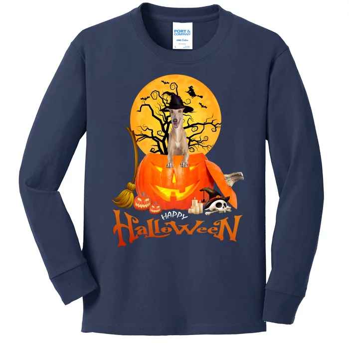 Funny Whippet Spooky Halloween Kids Long Sleeve Shirt