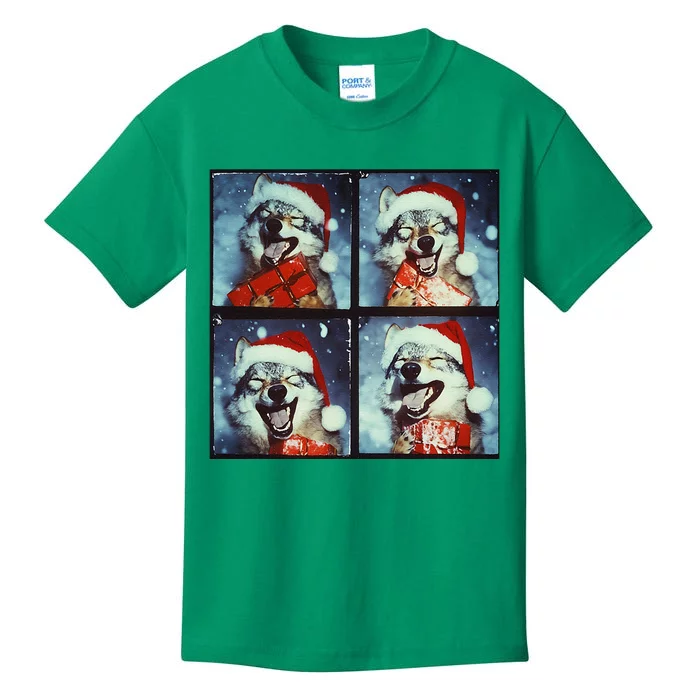 Festive Wolf Selfie Christmas Kids T-Shirt