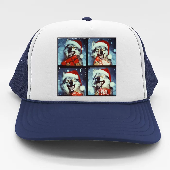 Festive Wolf Selfie Christmas Trucker Hat