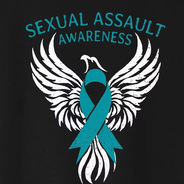 Fighter Warrior Sexual Assault Awareness Month Teal Ribbon Women's Crop Top Tee