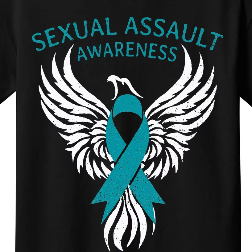 Fighter Warrior Sexual Assault Awareness Month Teal Ribbon Kids T-Shirt