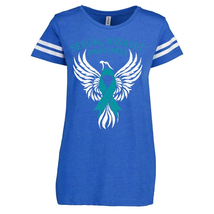 Fighter Warrior Sexual Assault Awareness Month Teal Ribbon Enza Ladies Jersey Football T-Shirt