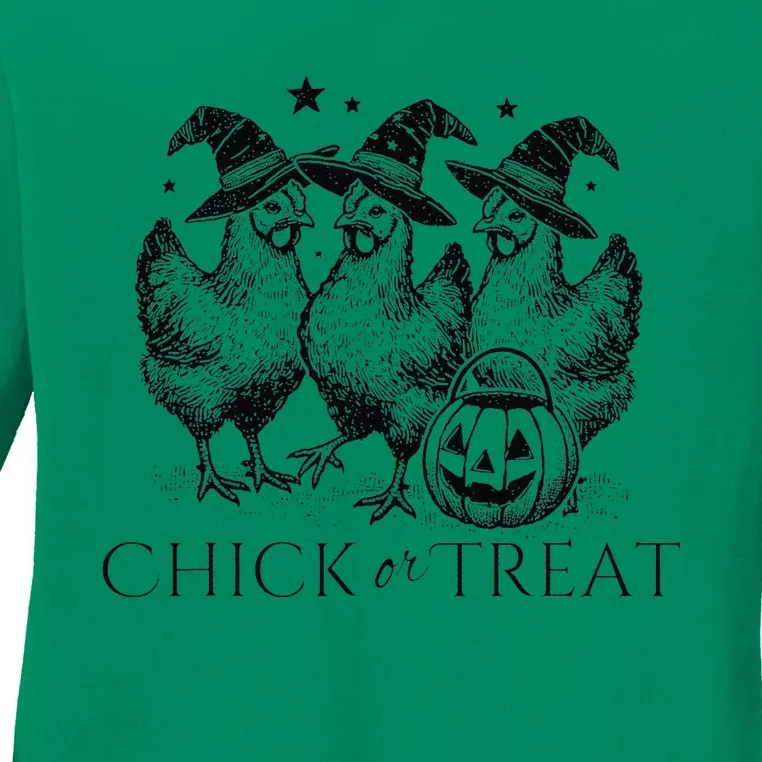 Funny Witch Spooky Chicken Halloween Costume Chick Or Treat Gift Ladies Long Sleeve Shirt