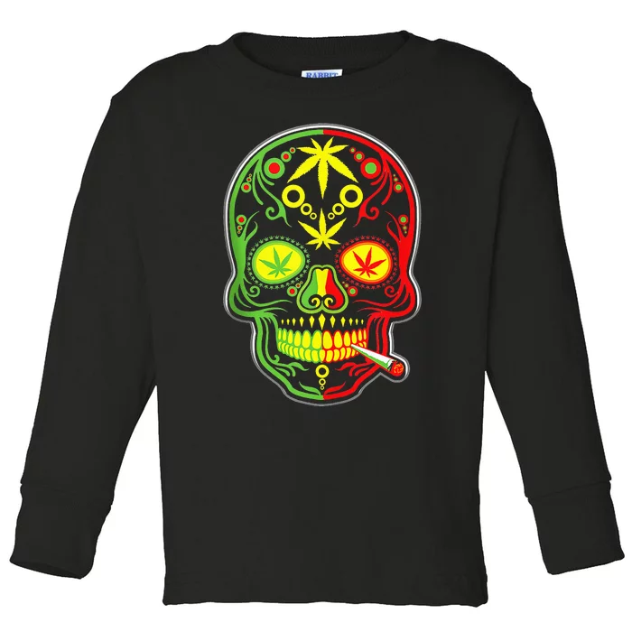 Funny Weed Sugar Skull 420 Marijuana Cannabis Cinco De Mayo Toddler Long Sleeve Shirt