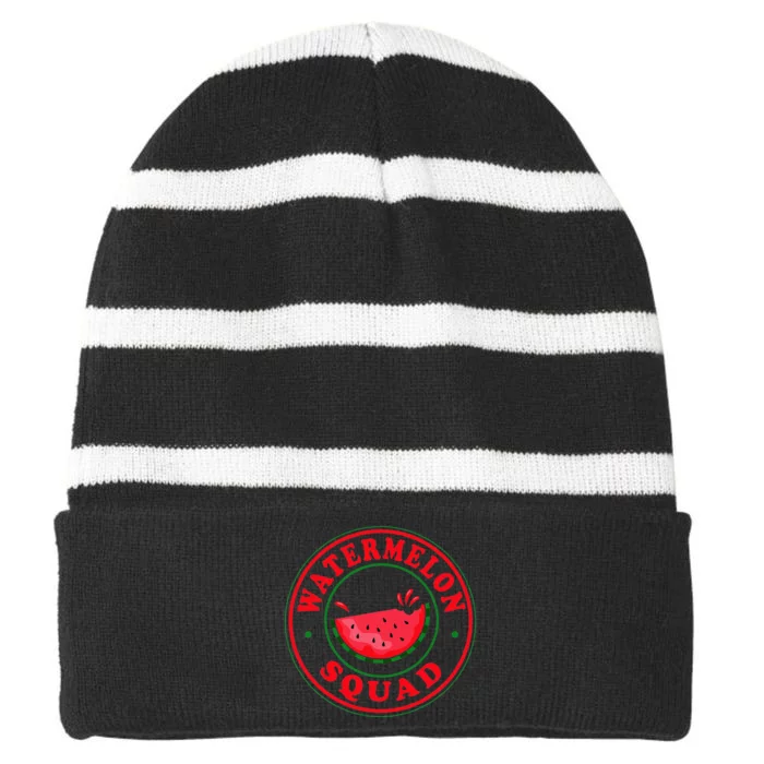 Funny Watermelon Squad Watermelons Summer Fruit Striped Beanie with Solid Band