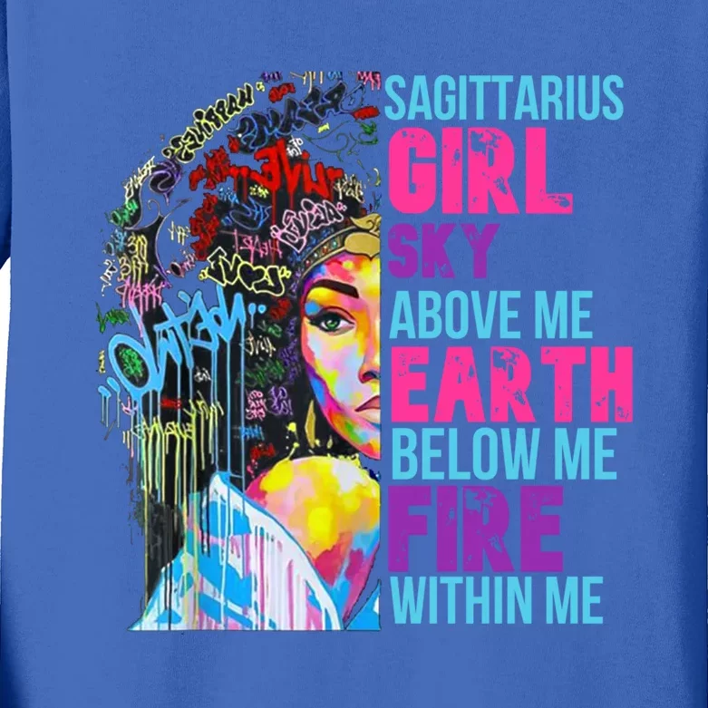 Fire Within Sagittarius Black November Birthday Gift Kids Long Sleeve Shirt