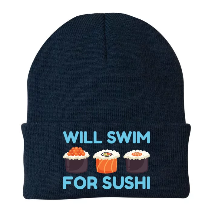 Funny Will Swim For Sushi Graphic Plus Size Shirt For Girl Boy Unisex Knit Cap Winter Beanie