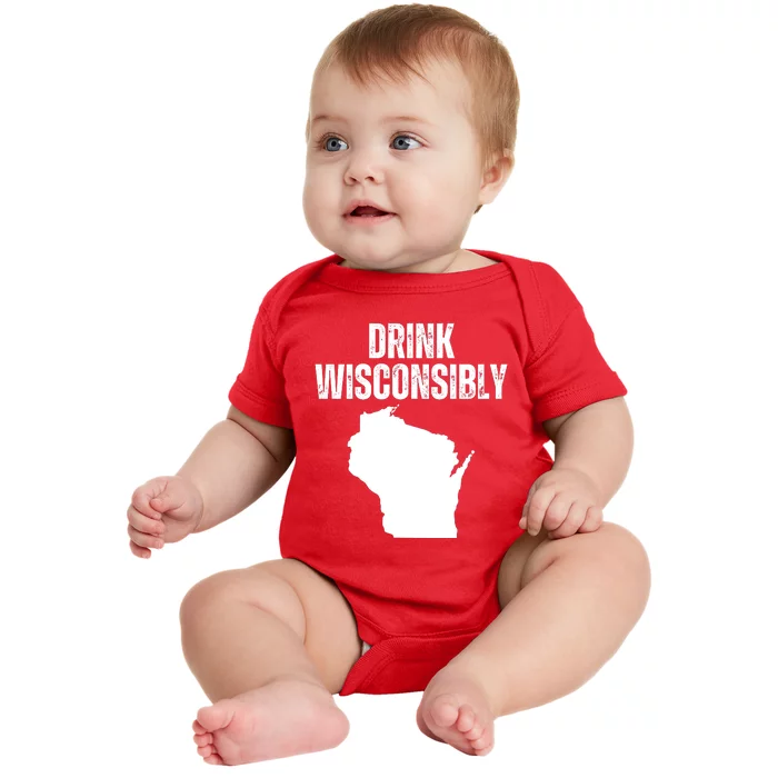 Funny Wisconsin State Map Drinking Trip Drink Wisconsibly Baby Bodysuit