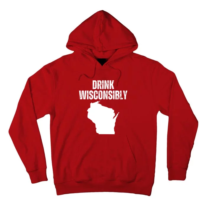 Funny Wisconsin State Map Drinking Trip Drink Wisconsibly Tall Hoodie