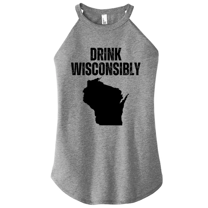 Funny Wisconsin State Map Drinking Trip Drink Wisconsibly Women’s Perfect Tri Rocker Tank