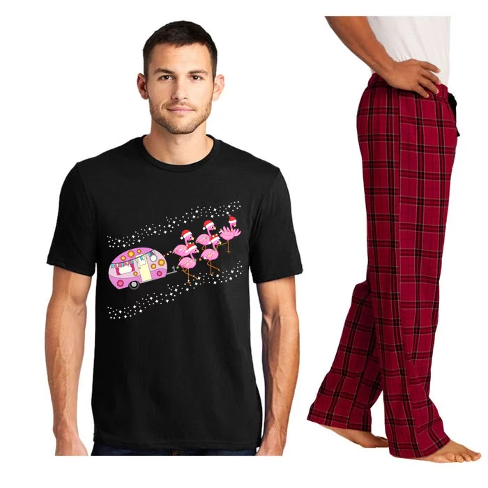 Flamingo Wear Santa Hat With Camper Christmas For Glamping Meaningful Gift Pajama Set