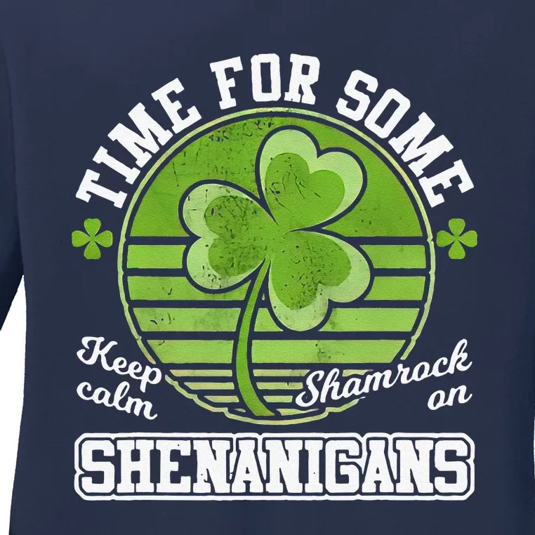 Funny Women's St Patricks Day Shenanigans Shamrock Irish Day Ladies Long Sleeve Shirt