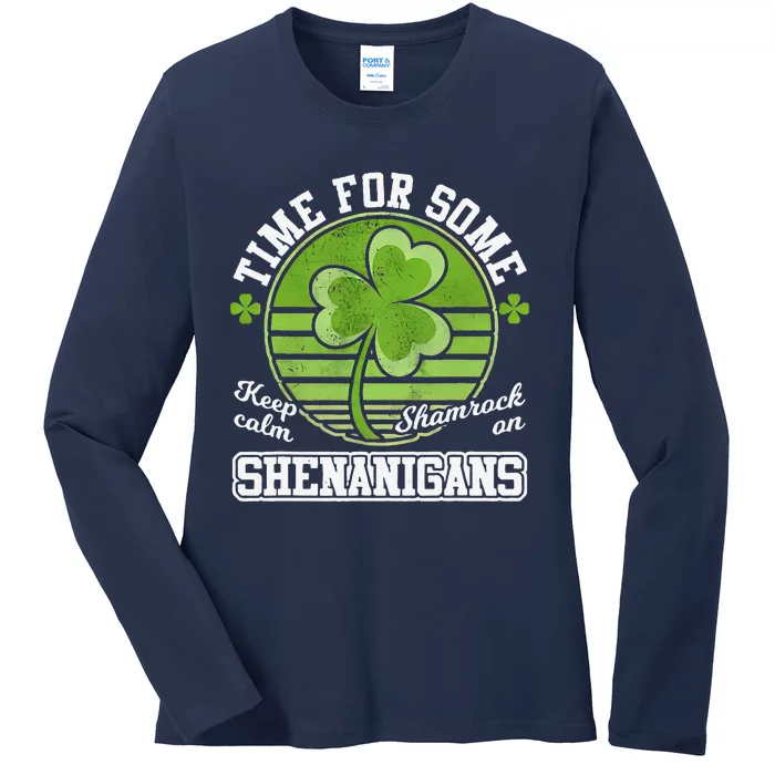 Funny Women's St Patricks Day Shenanigans Shamrock Irish Day Ladies Long Sleeve Shirt