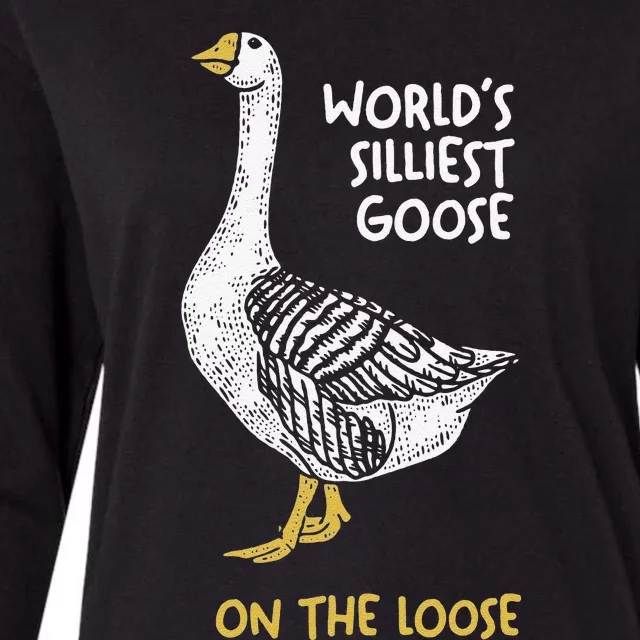 Funny WorldS Silliest Goose On The Loose Womens Cotton Relaxed Long Sleeve T-Shirt