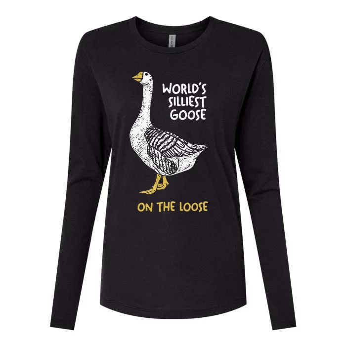 Funny WorldS Silliest Goose On The Loose Womens Cotton Relaxed Long Sleeve T-Shirt