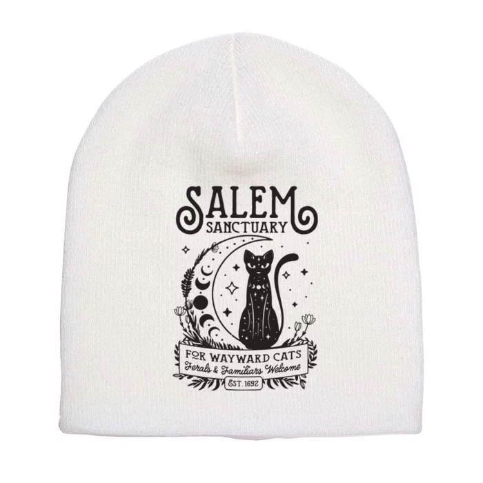 Funny Witch Salem Home For Wayward Black Cats 1692 Halloween Short Acrylic Beanie