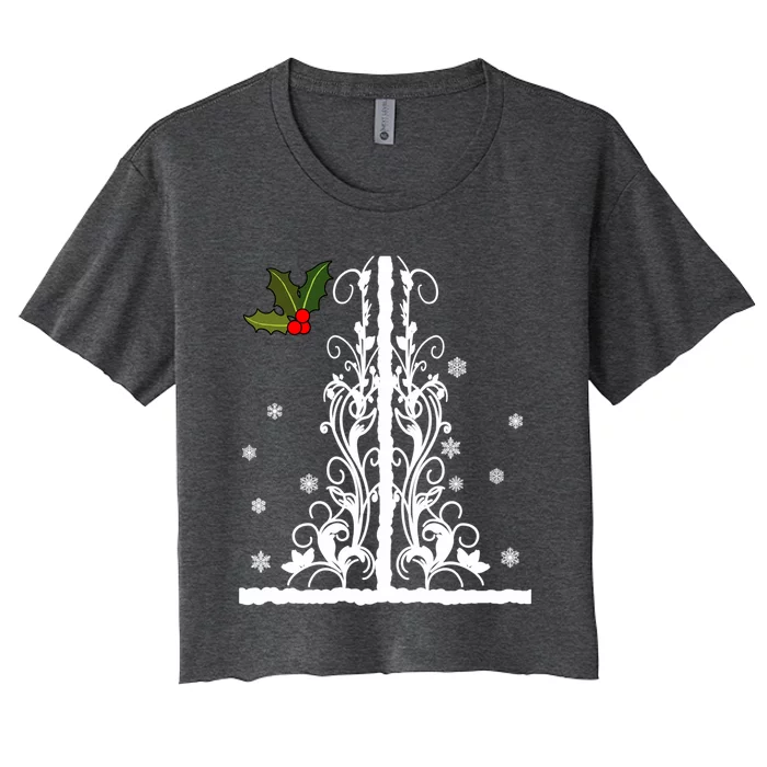 Festive White Scrolling And Snowflakes Xmas Cool Gift Women's Crop Top Tee