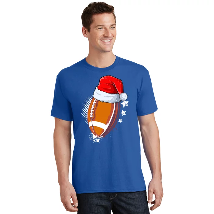 Football With Santa Hat Christmas Xmas Gift T-Shirt