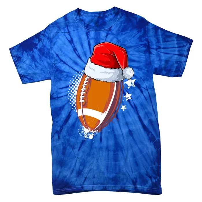 Football With Santa Hat Christmas Xmas Gift Tie-Dye T-Shirt