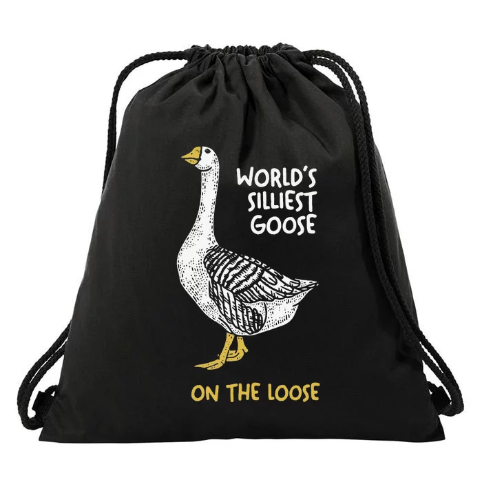 Funny WorldS Silliest Goose On The Loose Drawstring Bag