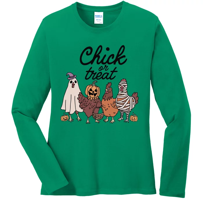 Funny Witch Spooky Chicken Halloween Costume Chick Or Treat Gift Ladies Long Sleeve Shirt