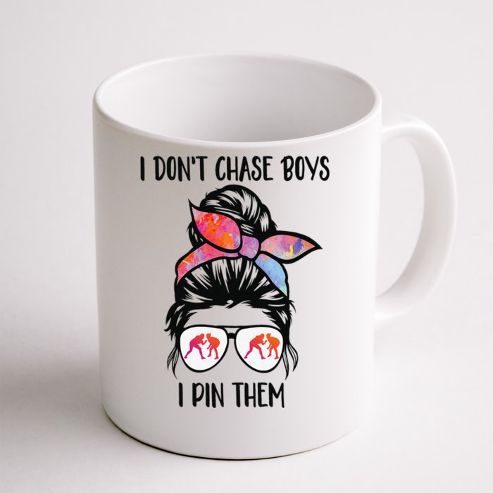 Funny Wrestling Teen Girls I Don't Chase Boys I Pin Them Front & Back Coffee Mug