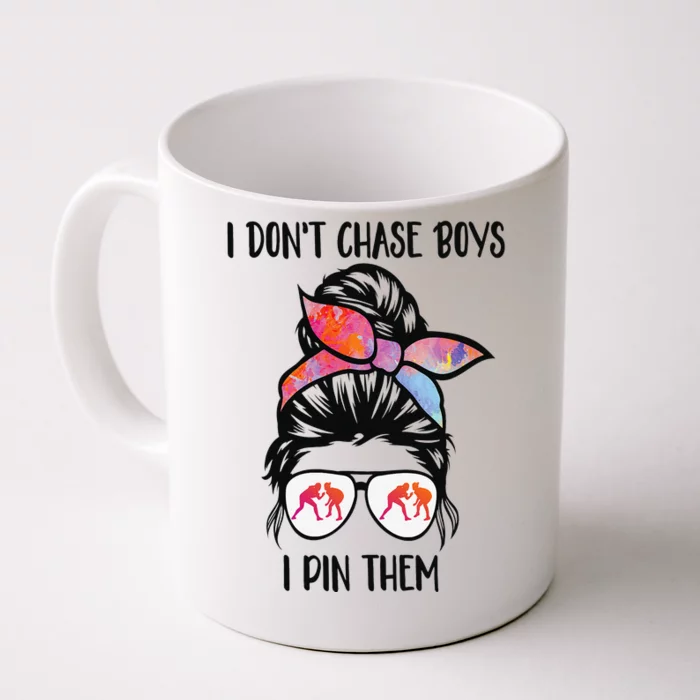 Funny Wrestling Teen Girls I Don't Chase Boys I Pin Them Front & Back Coffee Mug