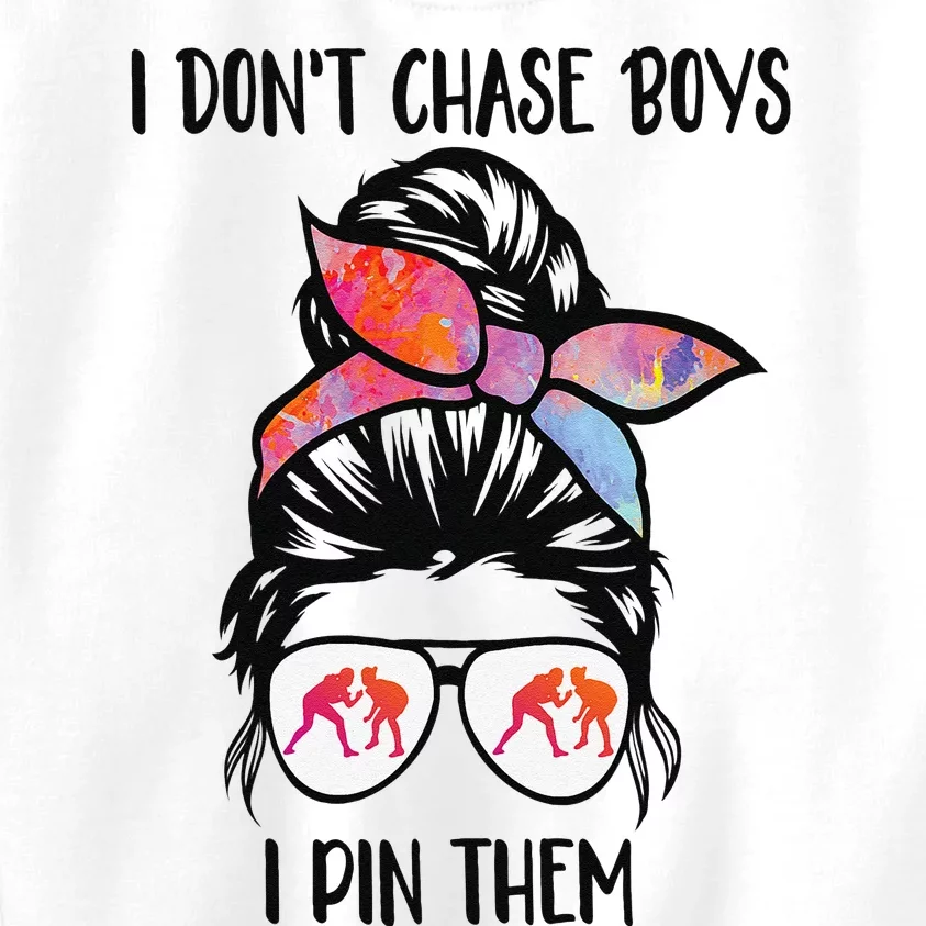 Funny Wrestling Teen Girls I Don't Chase Boys I Pin Them Kids Sweatshirt