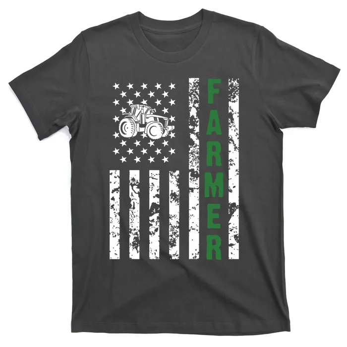 Flag With Tractor Patriotic Farmer Farming Gift T-Shirt