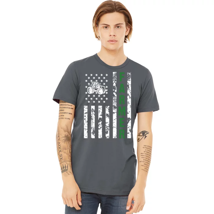 Flag With Tractor Patriotic Farmer Farming Gift Premium T-Shirt