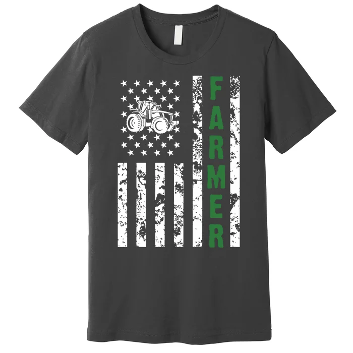 Flag With Tractor Patriotic Farmer Farming Gift Premium T-Shirt