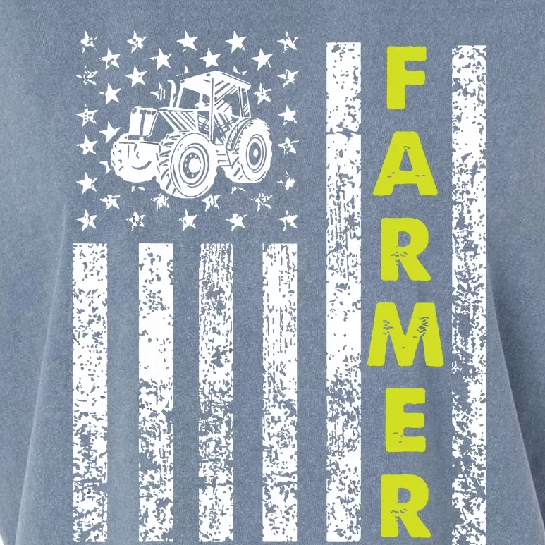 Flag With Tractor Patriotic Farmer Garment-Dyed Women's Muscle Tee