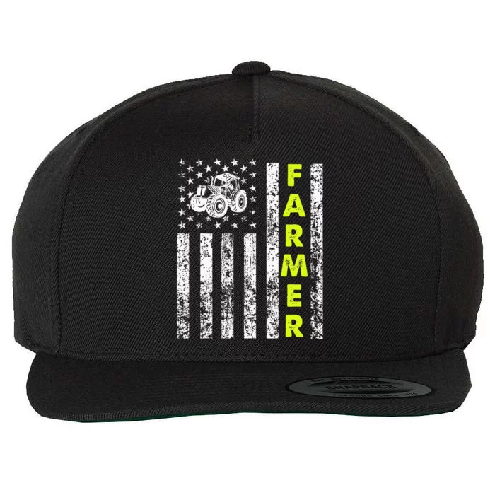 Flag With Tractor Patriotic Farmer Wool Snapback Cap