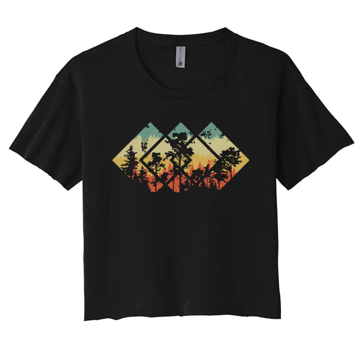 Forest Wildlife Trees Geometric Minimalism Outdoors Nature Women's Crop Top Tee