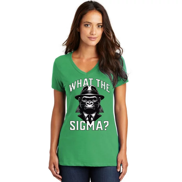 Funny What The Sigma Ironic Meme Brainrot Quote Women's V-Neck T-Shirt