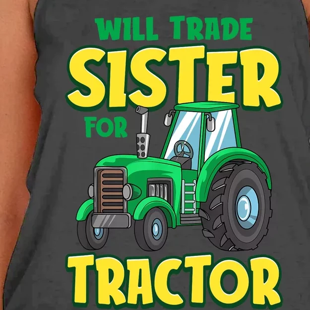 Funny Will Trade Sister For Tractor Farm Truck Boy Women's Knotted Racerback Tank