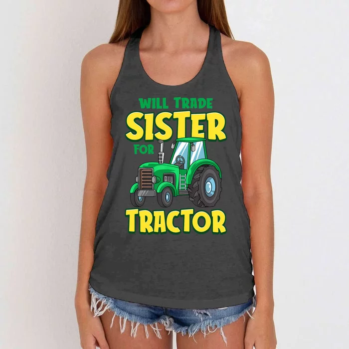 Funny Will Trade Sister For Tractor Farm Truck Boy Women's Knotted Racerback Tank